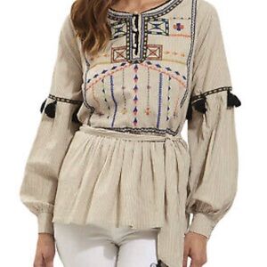 Roller Rabbit Beige Embroidered Women's Top